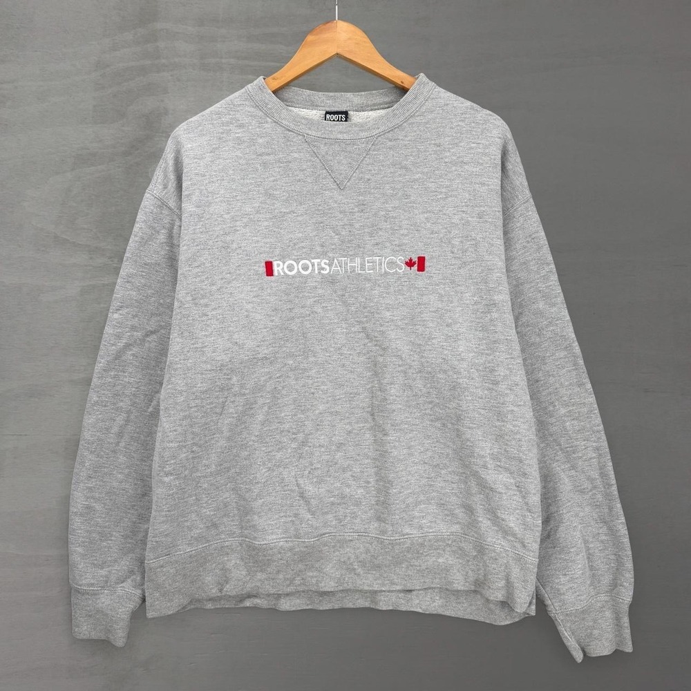 Vintage Roots Athletics Crewneck Sweatshirt Gray Embroidered Logo Canada XL